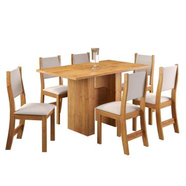 Imagem de Conjunto De Jantar Mesa Retangular Piemonte Com 6 Cadeiras Sol Mel/marfim