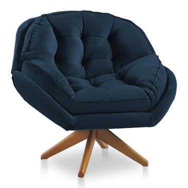 Imagem de Poltrona Giratória Chicago Veludo Base De Madeira - Pallazio Cor Azul Marinho