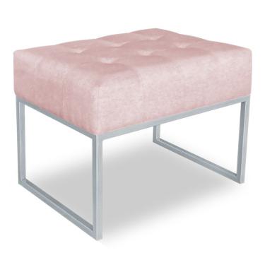 Imagem de Puff Lisa Suede Rosa Bebê Base Metálica Industrial Prata