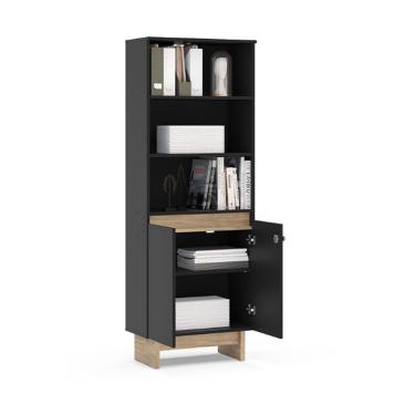 Imagem de Estante Los Angeles Com 2 Portas E 3 Prateleiras Politorno Preto Com Carvalho Claro