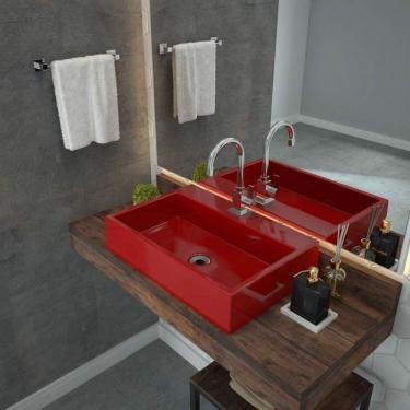 Imagem de Kit 3 Cubas Para Banheiro Rt55w Retangular Florenza Compace Vermelho