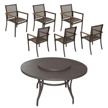 Imagem de Jogo De Mesa 1,40m 6 Cadeiras Alumínio área Externa Interna Marrom