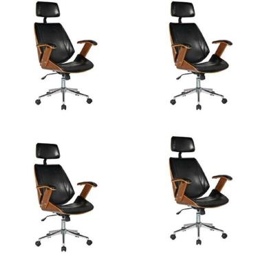 Imagem de Kit Com 4 Cadeiras De Escritório Presidente Giratória Com Apoio De Cabeça Office Lisboa Preto