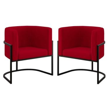 Imagem de Kit 02 Poltronas Lua Sala Decorativa Base De Ferro Black Vermelho
