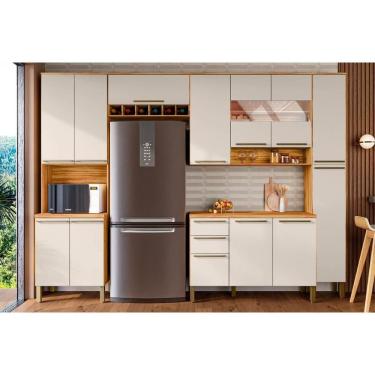 Imagem de Kit Cozinha Modulada 5 Peças Nápoli Prime 2 Aéreos + 1 Balcão + 1 Paneleiro + 1 Torre Quente C5p97 Amendoa Off White Ronipa