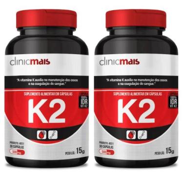 Imagem de KIT 2X Vitamina K2 MK7 Menaquinona-7 100% 30 Cápsulas - Clinicmais - C