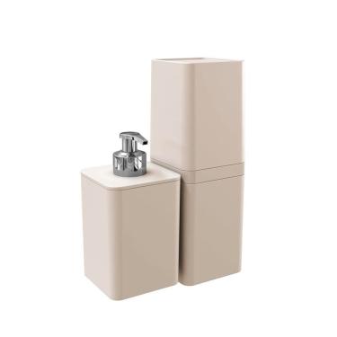 Imagem de Kit Banheiro 2 Peças Dispenser De Sabonete E Porta Escova - Stolf Areia