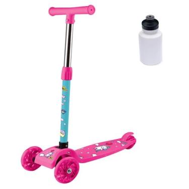Imagem de Kit Patinete Unicórnio Rosa Crianças Roda Luzes Led Garrafinha - Art B