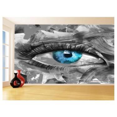 Imagem de Papel De Parede 3D Arte Olho Preto Branco Rosto 3,5M Tra48 - Você Deco