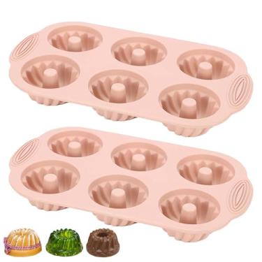 Imagem de LGQUK Mini forma de bolo Bundt, 2 peças de formas de bolo de tubo caneladas de silicone, 6cavity Heritage Bundtlette, molde de silicone para assar, moldes extravagantes antiaderentes (rosa)