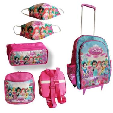 Imagem de Kit mochila de rodinhas frozen escolar infantil meninas brilho moda fe