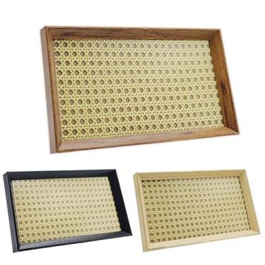 Imagem de Bandeja Decorativa Retangular Organizadora com Palha Indiana e Vidro 3