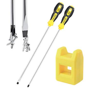 Imagem de Chave de fenda IEBUOBO com fenda e Phillips, PH2 Chave de fenda de 25,4 cm de comprimento e chave de fenda de lâmina plana, 2 pacotes de chave de fenda magnética com cabo de borracha, com ferramenta magnetizador/desmagnetizador