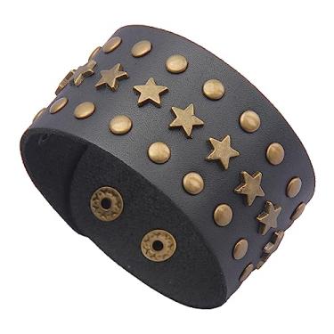 Imagem de JAOYU Pulseira de couro punk pulseira de couro gótico pulseira de rock pulseira de motociclista para homens pulseira de couro preta joias feitas à mão - presentes para meninos adolescentes, Large,