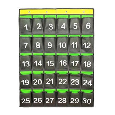 Imagem de ANIZER – Tabela de bolso para sala de aula numerada para celulares, calculadoras, suportes para pendurar, organizador de porta de parede, 30 Numbered Pockets