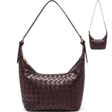 Imagem de Bolsa de ombro Hobo de couro tecido, bordô, estampa cruzada, Roxo escuro, Casual