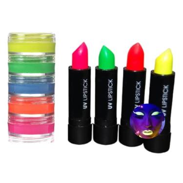Imagem de 10 Tintas Neon Fluor Brilha na Luz Negra + 3 Batons Neon