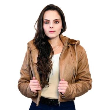 Imagem de Jaqueta Suede Camurça Feminina Forrada Capuz Removível KLIZZ, Caqui, G
