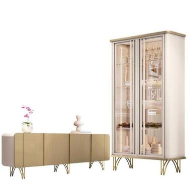 Imagem de Cristaleira Évora com Buffet Saluti Champanhe Off White - HB Móveis - 