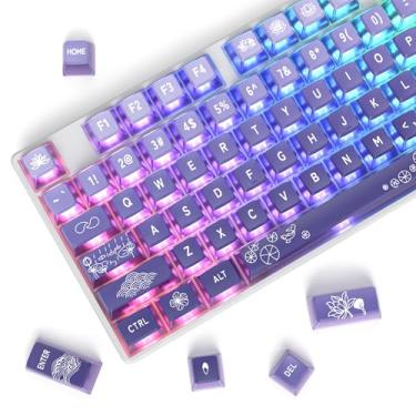 Imagem de Guffercty kred Teclas PBT Pudding para teclado de 75%, teclas transparentes de 120 teclas, perfil ASA, capas de substituição personalizadas, layout dos EUA para teclado mecânico 60 68 82 87 104 (Lotus