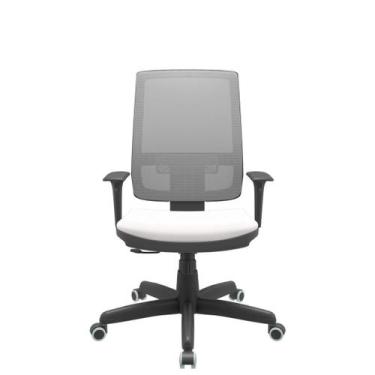 Imagem de Cadeira Office Brizza Tela Cinza Assento Vinil Branco RelaxPlax Base S
