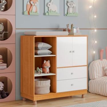 Imagem de Cômoda Trocador Bebê 3 Gavetas 2 Portas e Prateleiras Multiuso Nicho Móvel Quarto Infantil juvenil