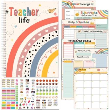 Imagem de Funrous Agenda de professores sem data, 12 meses, semanal e mensal, livro de aula arco-íris com adesivos, informações do aluno, produtividade, bloco de notas para professores, escritório, escola