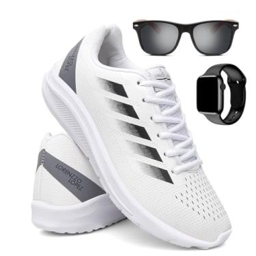 Imagem de Tênis Masculino Esporte Caminhada Corrida Ultra Leve e Macio + Óculos + Relógio - Branco/37