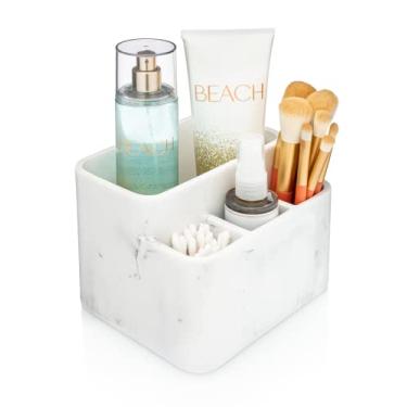 Imagem de Essentra Home Organizador de escova de dentes - Mármore branco | Organizador de balcão de banheiro e suporte de pincel de maquiagem, organizador de ferramentas de cabelo