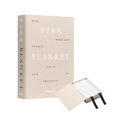 Imagem de PrintWorks Cobertor de fogo bege para casa – Capa de segurança de emergência Minimaslitc em elegante caixa de armazenamento discreta estilo livro