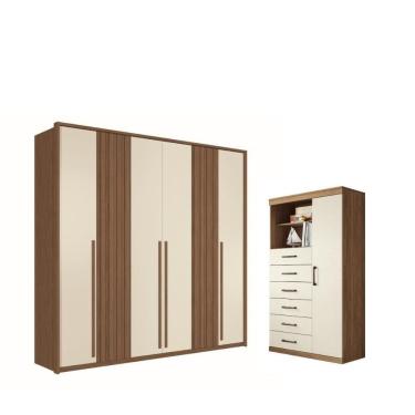 Imagem de Kit Roupeiro 6 Portas E Cômoda Rachel Jatoba Areia