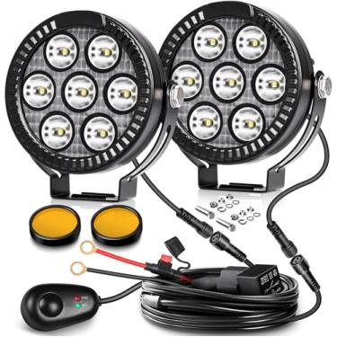 Imagem de LEDMIRCY Luzes redondas off-road, luzes de vala com kit de chicote de fiação branca/âmbar, LED, à prova d'água, luz de nevoeiro/luz de direção para caminhões, quadriciclo, UTV, SUV, carrinho de golfe