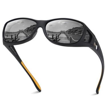 Imagem de DUCO Óculos de sol Wraparound Fitover com lentes polarizadas para homens e mulheres com proteção UV para dirigir 8953, Armação preta, lente cinza têmpora amarela, Medium