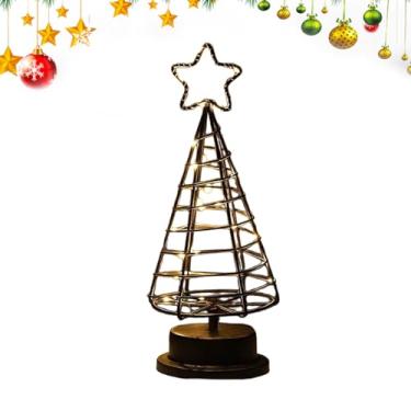 Imagem de Rrlihjgu Luz De Natal | Luz De Mesa Árvore De Natal Com Estrela Para Criado Mudo,Pequena Metal Escritório para Ferias Sala Quarto Interior