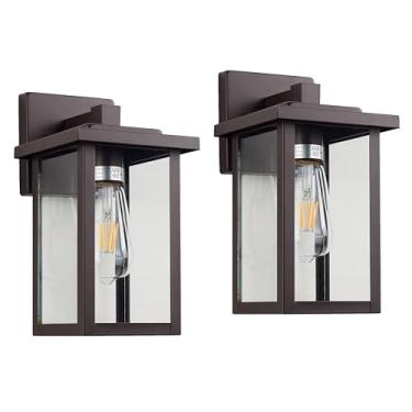 Imagem de ACLand Luminária externa de bronze polido a óleo, lanterna de parede externa pacote com 2 com vidro de água transparente, luz externa de 28 cm para entrada de casa, garagem, varanda