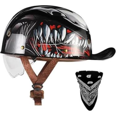 Imagem de Boné De Beisebol Capacete Aprovado Pelo Dot Meio Capacete Capacete De Rosto Aberto Para Motocicleta Capacete De Caveira De Estilo Alemão Capacete De Scooter Cruiser Chopper Pa, B, XL(60-62cm)