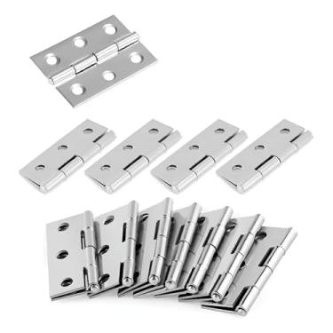 Imagem de Dobradiças de Aço Inox 4.5 cm, Pequenas e Resistentes à Ferrugem, para Gabinetes e Móveis, Pacote com 12 Peças