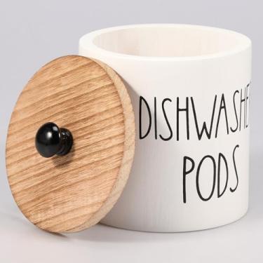 Imagem de ZJRDYYK Recipiente para lava-louças com tampa, recipiente de armazenamento de detergente de roupa de madeira, recipiente de armazenamento de cápsulas de lava-louças, recipiente de cápsulas de
