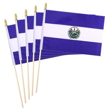 Imagem de Pacote com 5 mini bandeiras de madeira pequena de madeira, adequada para várias festas de fim de ano, Copa do Mundo, Dia Nacional e Dia da Bandeira Nacional. (El Salvador)
