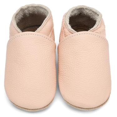 Imagem de Aijoviko Botas de couro genuíno para bebês, sola macia, sapatos de caminhada flexíveis e respiráveis para primeiros andadores, meninos e meninas, Blush, 18-24 Months Toddler