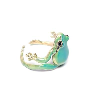 Imagem de Anel de sapo de árvore, 2 peças, para mulheres, azul, verde, sapo, ajustável, aberto, criativo, em forma de sapo, abraço, dedo, engraçado, joia de presente, Metal, Sem pedra preciosa