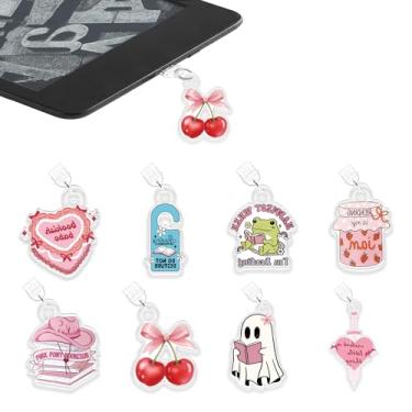 Imagem de Pingente de plugue antipoeira para e-Reader, pacote com 8 pingentes de tema para amantes de livros para Kindle, plugue de poeira tipo C/USB C fofo, presente para leitores amantes de livros