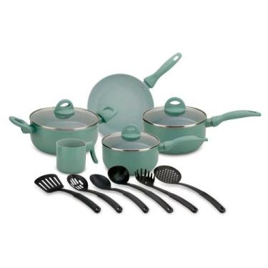 Imagem de Jogo de Panela Champs Elysées Antiaderentes em Marmorizado Verde - 14 