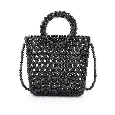 Imagem de Ayliss Bolsa feminina de pérola, bolsa transversal, bolsa de noite, ombro de casamento, alça superior, corrente, Preto, Small