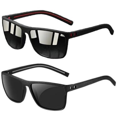 Imagem de Kit 2 Óculos Masculino De Sol Polarizado Esportivo Moderno Texturizado Com Anti-Reflexo e Proteção 400UV (Cinza e Preto)