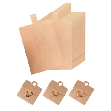 Imagem de 100 cartões de exibição de anel preto com furos para pendurar, 6 x 10,4 cm cartões de embalagem de anel Kraft em branco, acessório para pendurar joias, porta-cartões para brincos, chaveiro e pulseira