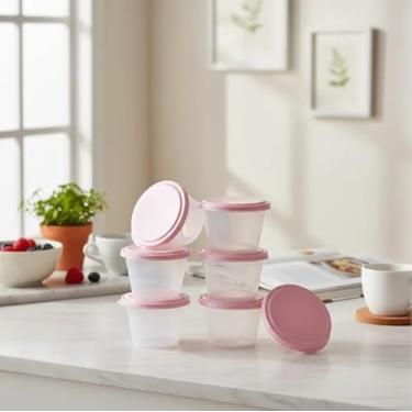 Imagem de Rainbow, Kit 6 Potes para Papinha e Gelatina, Multicolorido, Plástico Livre de BPA, 100ml, Recipiente para Armazenamento de Alimentos com Tampa (Rosa Claro)