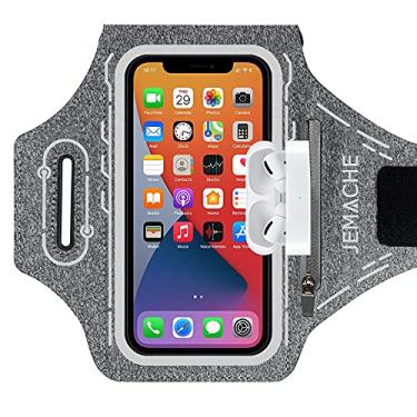 Imagem de JEMACHE Braçadeira de corrida série máquina para iPhone 12 Pro Max, 11 Pro Max, Xs Max, 12, 12 Pro, 11, XR, academia resistente à água com suporte para Airpods Pro (cinza)