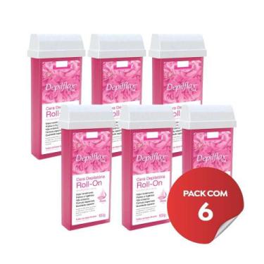 Imagem de Kit c/6  Ceras Depilatória Refil Roll On Depilflax Rosa 100g