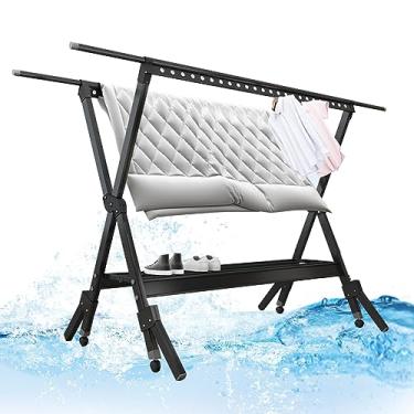 Imagem de CUTPOIY Escorredor de roupas dobrável ao ar livre, prateleiras de secadora de roupas para lavanderia com rodas, prateleira de secagem de roupas resistente para uso interno e externo, suporte de